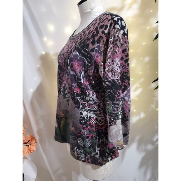 Vtg Jess & Jane Studded Bling Orchids Art to Wear Top Womens Size M 90s Y2K - Picture 4 of 9